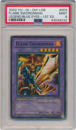 Flame Swordsman LOB 003 PSA Mint 9 Super Rare 1st Edition LOB 9232 Legend of Blue Eyes White Dragon 1st Edition Singles Flame Swordsman LOB 003 PSA Mint 9 Super Rare 1st Edition LOB 9232 Legend of Blue Eyes White Dragon 1st Edition Singles