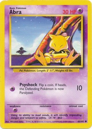 Abra 43/102 Base Set Standard Pokemon Card 