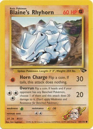 NMM Blaine’s Rhyhorn 65/132 Gym Challenge Unlimited Pokemon Card 