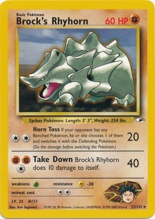 Brock s Rhyhorn 22 132 Rare Unlimited Gym Heroes Unlimited Singles Brock s Rhyhorn 22 132 Rare Unlimited Gym Heroes Unlimited Singles