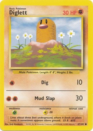 Diglett #47/102 Base Set Common Pokemon 1999 TCG Card