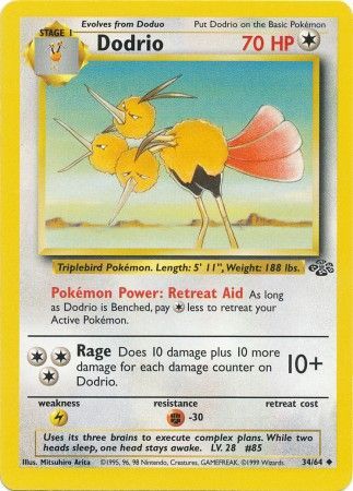 34/64 Pokemon Card. Dodrio Jungle NM 