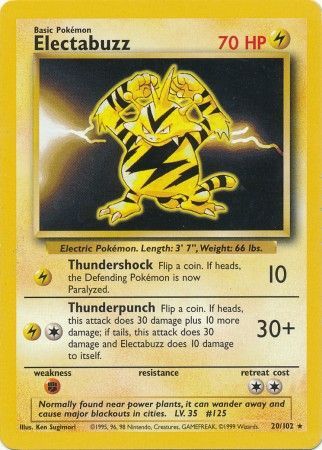 Electabuzz 20 102 Rare Unlimited Base Set Unlimited Singles Electabuzz 20 102 Rare Unlimited Base Set Unlimited Singles
