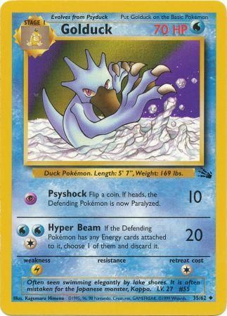 Golduck 35/62 Fossil Set Unlimited Uncommon Pokemon Card NM/EXC