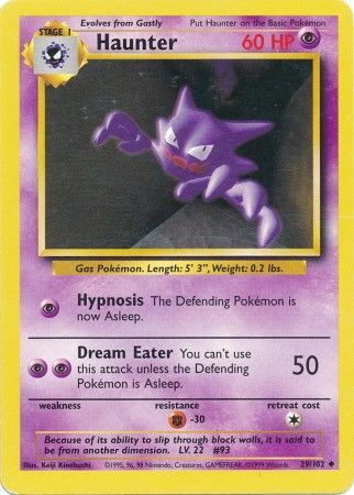 Pokemon Haunter 29/102 Pokémon Card Base Set 1998 Shadowed M/NM Uncommon 
