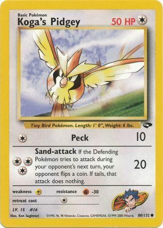 PL Pokemon KOGA'S PIDGEY Card GYM CHALLENGE Set 80/132 Common PLAYED Unlimited 