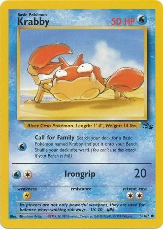 51/62 Krabby Pokemon Card From Fossil Set Common Card