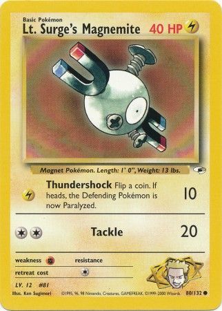 Lt Surge s Magnemite 80 132 Common Unlimited Gym Heroes Unlimited Singles Lt Surge s Magnemite 80 132 Common Unlimited Gym Heroes Unlimited Singles