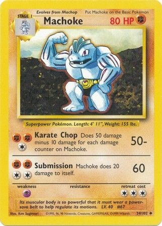 Machoke 34/102 Pokemon Card 1999 Base Set Uncommon POOR 