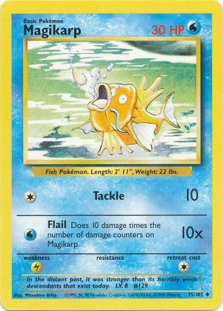 Magikarp 35/102 Uncommon 1999 Base Set Unlimited WOTC Pokémon Cards NEAR MINT*
