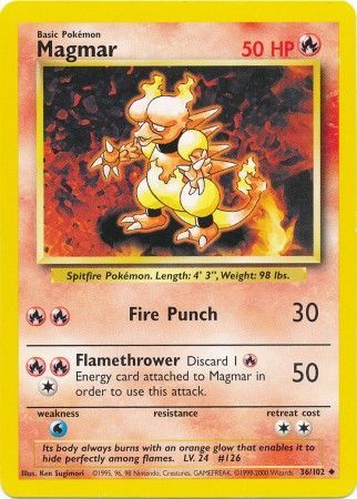 Pokemon Card Magmar 36/102 NM Base Set VINTAGE