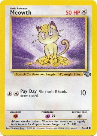 Meowth 56/64 Jungle Standard Pokemon Card