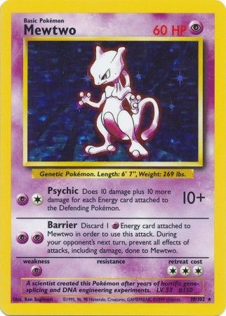 Mavin  MEWTWO – RARE HOLO SHINY – NEAR MINT – BASE SET – 10/102 – Pokemon  Card WOTC