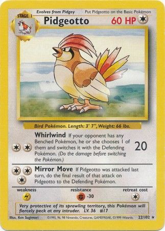 Details about  / Pidgey 57//102 Unlimited Base Set Pokemon Card ~ LP