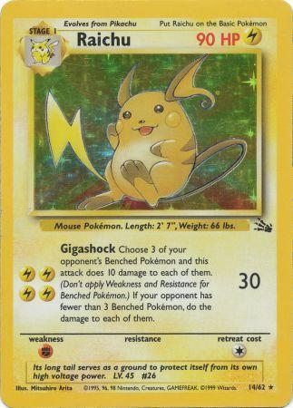 Raichu - 14/62 - Holo Unlimited - Fossil Unlimited Singles 