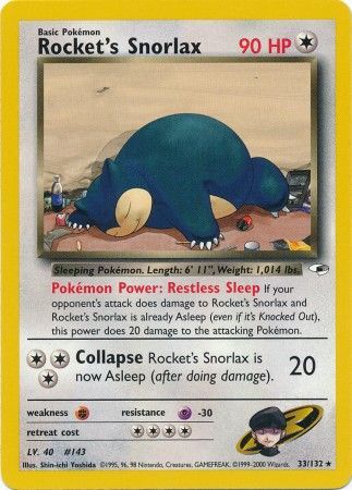 Rocket s Snorlax 33 132 Rare Unlimited Gym Heroes Unlimited Singles Rocket s Snorlax 33 132 Rare Unlimited Gym Heroes Unlimited Singles