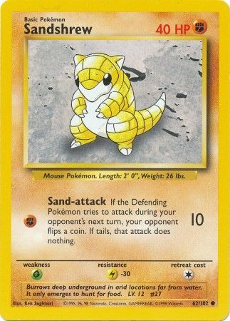 Common Unlimited Edition NM 62/102 Pokemon Cards Base Set 3x SANDSHREW