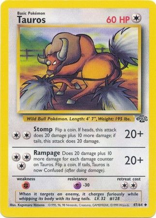 Tauros 47/64 Jungle Standard Pokemon Card