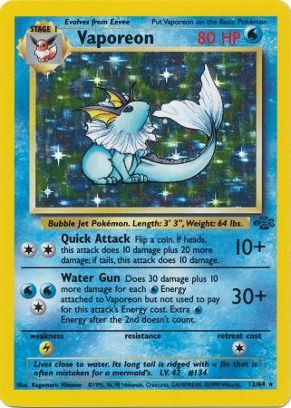 Vaporeon 28/64 MINT Condition from Jungle Set 1995 