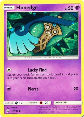 Honedge 92 236 Common Sun Moon Unified Minds Singles Honedge 92 236 Common Sun Moon Unified Minds Singles