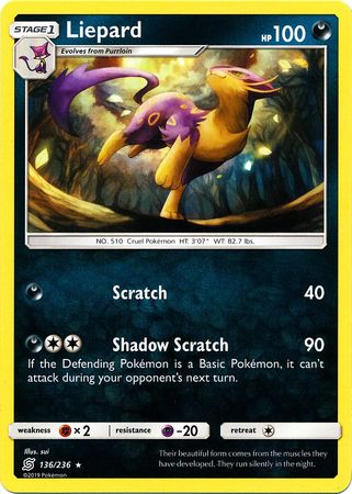 Liepard 136 236 Rare Sun Moon Unified Minds Singles Liepard 136 236 Rare Sun Moon Unified Minds Singles