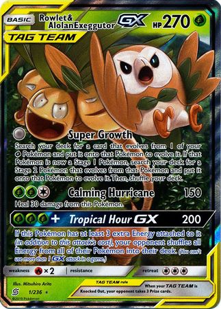 Pokemon Card Unified Minds NM Half Art Rowlet & Exeggutor GX 1/236 