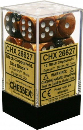 Chessex Gemini Black Copper w White Set of 12 d6 Dice CHX26627 Chessex Dice Supplies Chessex Gemini Black Copper w White Set of 12 d6 Dice CHX26627 Chessex Dice Supplies
