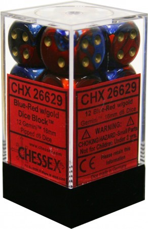 Chessex Gemini Blue Red w Gold Set of 12 d6 Dice CHX26629 Dice Life Counters Tokens Chessex Gemini Blue Red w Gold Set of 12 d6 Dice CHX26629 Dice Life Counters Tokens