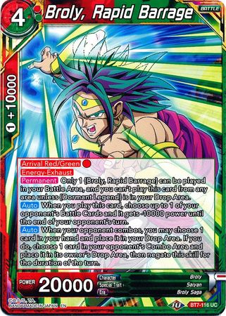 Broly Rapid Barrage BT7 116 Uncommon Assault of the Saiyans Non Foil Singles Broly Rapid Barrage BT7 116 Uncommon Assault of the Saiyans Non Foil Singles