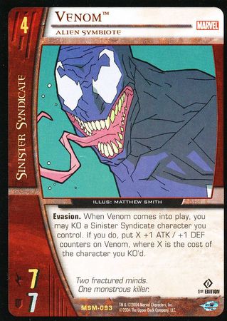 Venom Alien Symbiote MSM 093 Rare 1st Edition Vs System Marvel Web of Spiderman Venom Alien Symbiote MSM 093 Rare 1st Edition Vs System Marvel Web of Spiderman