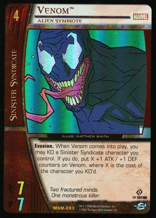 Venom Alien Symbiote MSM 093 Rare 1st Edition Foil Vs System Marvel Web of Spiderman Venom Alien Symbiote MSM 093 Rare 1st Edition Foil Vs System Marvel Web of Spiderman
