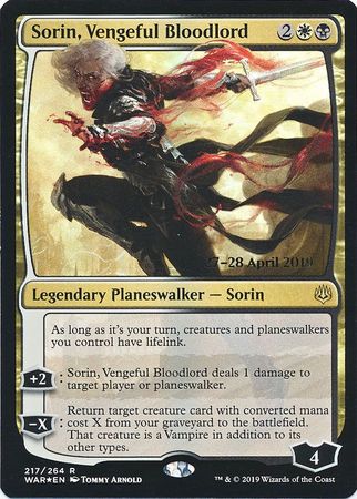 Sorin Vengeful Bloodlord 217 264 WAR Prerelease Foil Promo Sorin Vengeful Bloodlord 217 264 WAR Prerelease Foil Promo