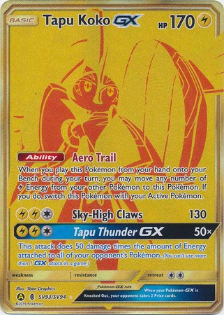 Tapu Koko GX 153/145 Rainbow Secret Rare Pokemon Card Near Mint