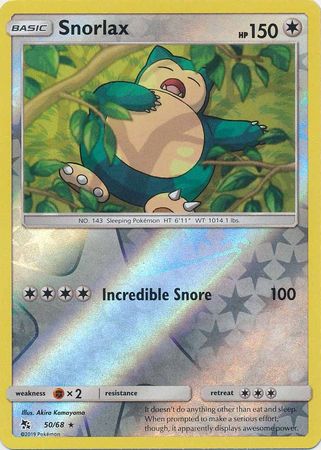 Pokemon TCG Cards Snorlax 50/68 Hidden Fates Reverse Holo Rare NM-M