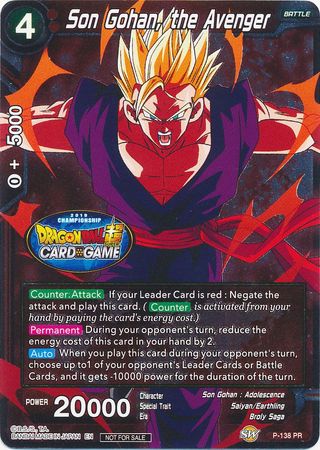 Son Gohan the Avenger P 138 Foil Championship Pack 2019 Promo Limited Son Gohan the Avenger P 138 Foil Championship Pack 2019 Promo Limited