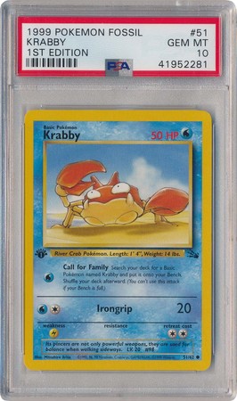 Krabby 51 62 PSA GEM MT 10 Common 1st Edition Fossil 2281 Fossil 1st Edition Singles Krabby 51 62 PSA GEM MT 10 Common 1st Edition Fossil 2281 Fossil 1st Edition Singles