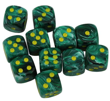 Chessex Vortex Malachite Green w Yellow set of 11 d6 Single Die Chessex Vortex Malachite Green w Yellow set of 11 d6 Single Die