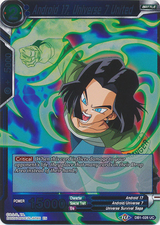 Android 17 Universe 7 United DB1 028 Foil Uncommon Draft Box 4 Dragon Brawl Foil Singles Android 17 Universe 7 United DB1 028 Foil Uncommon Draft Box 4 Dragon Brawl Foil Singles