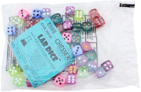 Chessex Lab Dice Assorted Bag of 50 d6 Dice CHX30036 Chessex Dice Supplies Chessex Lab Dice Assorted Bag of 50 d6 Dice CHX30036 Chessex Dice Supplies