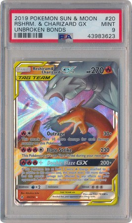 Reshiram Charizard Gx 20214 Psa Mint 9 Ultra Rare Sm Unbroken Bonds 3623