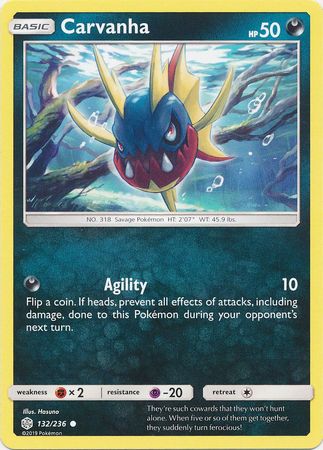 Pokemon Card Cosmic Eclipse 132/236 Carvanha Reverse Holo Common 