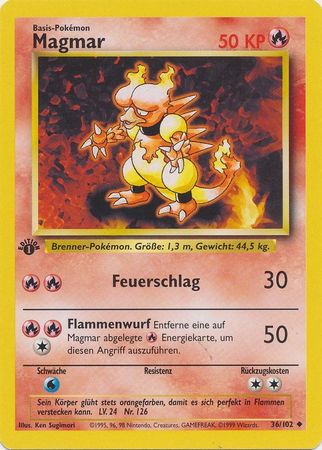 Magmar 36 102 Uncommon 1st Edition Base Set German Other Non English Pokemon Singles Magmar 36 102 Uncommon 1st Edition Base Set German Other Non English Pokemon Singles