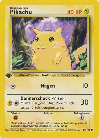 Pikachu 58 102 Common 1st Edition Base Set German Pikachu 58 102 Common 1st Edition Base Set German