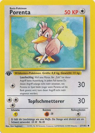 Porenta Farfetch d 27 102 Uncommon 1st Edition Base Set German Other Non English Pokemon Singles Porenta Farfetch d 27 102 Uncommon 1st Edition Base Set German Other Non English Pokemon Singles
