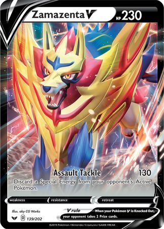 Zamazenta V Pokemon Gold Foil Card 139/202