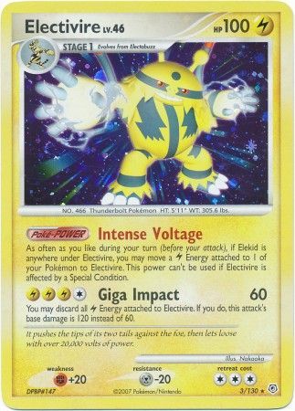 Electivire 3 130 Holo Rare Diamond Pearl Base Set Singles Electivire 3 130 Holo Rare Diamond Pearl Base Set Singles