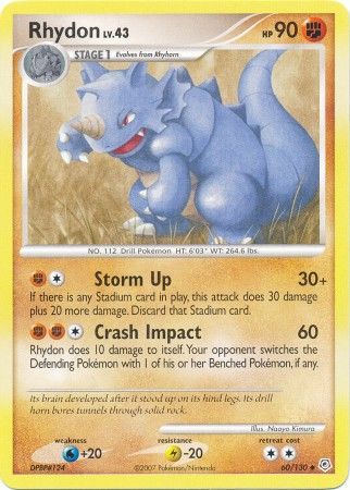 Rhydon 60 130 Uncommon Diamond Pearl Base Set Singles Rhydon 60 130 Uncommon Diamond Pearl Base Set Singles