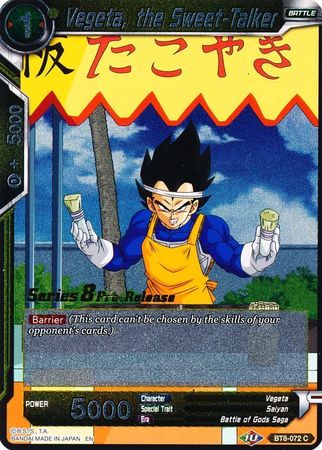 Vegeta the Sweet Talker BT8 072 Pre Release Promo Vegeta the Sweet Talker BT8 072 Pre Release Promo