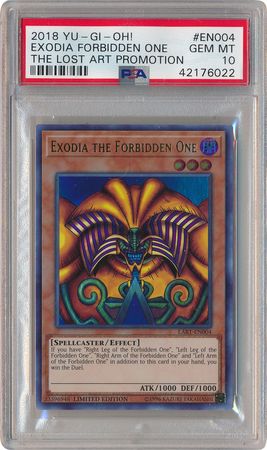 Exodia the Forbidden One LART EN004 PSA GEM MT 10 Ultra Rare LART 6022 The Lost Art Promotion Exodia the Forbidden One LART EN004 PSA GEM MT 10 Ultra Rare LART 6022 The Lost Art Promotion