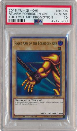 Right Arm of the Forbidden One LART EN006 PSA GEM MT 10 Ultra Rare LART 5968 The Lost Art Promotion Right Arm of the Forbidden One LART EN006 PSA GEM MT 10 Ultra Rare LART 5968 The Lost Art Promotion